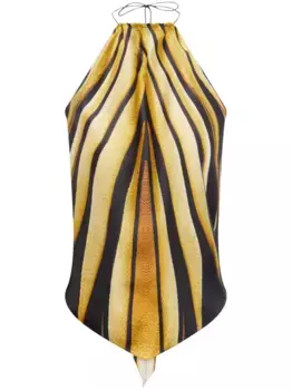 Шелковый топ с вырезом халтер и принтом Ray of Gold Roberto Cavalli, золотой