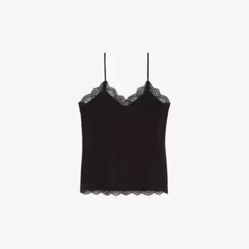 Шелковый топ свободного кроя с кружевной вышивкой The Kooples, черный