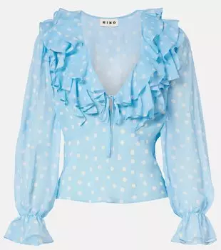 Шелковый топ в горошек Lasca Rixo, Light Blue Mini Polka Dots