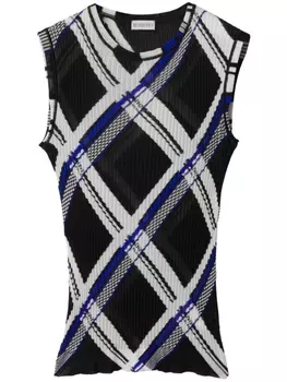 Шелковый топ в клетку Burberry, черный