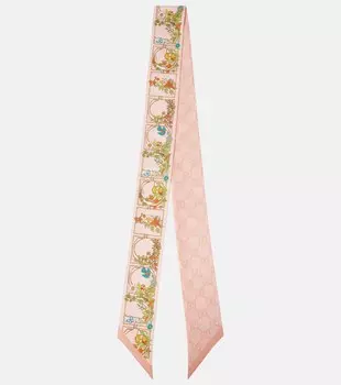 Шелковый твиловый шарф с цветочным принтом Gucci, Roseate