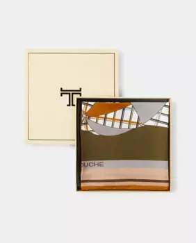 Шелковый твиловый шарф с принтом зонтика Latouche, коричневый