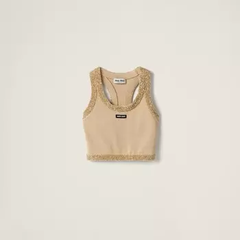 Шелковый вязаный топ Miu Miu, бежевый