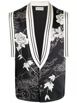 Шелковый жилет с цветочной вышивкой Saint Laurent, черный