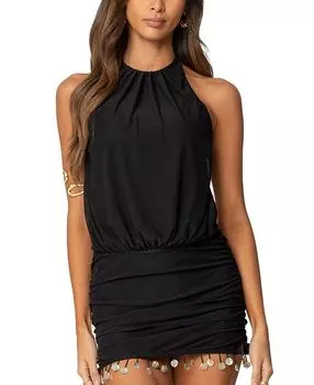 Шелле - мини-платье без спинки с бахромой Edikted, черный