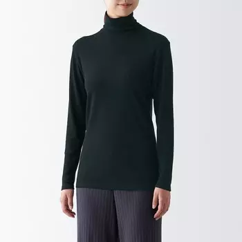 Шерстяная футболка с высоким воротником и длинными рукавами MUJI, черный
