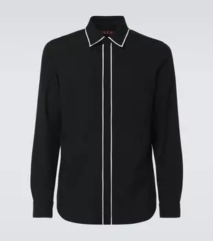 Шерстяная габардиновая рубашка Gucci, Super Black/Mix