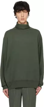 Шерстяная гладкая трикотажная водолазка HOMME PLISSe ISSEY MIYAKE, хаки