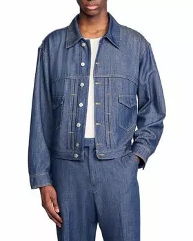 Шерстяная ковбойская куртка оверсайз из шамбре Sandro, синий