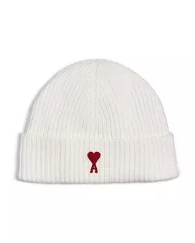 Шерстяная красная шапка с вышивкой ADC AMI, цвет Ivory/Cream