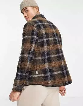 Шерстяная куртка на молнии в темно-синюю клетку Selected Homme
