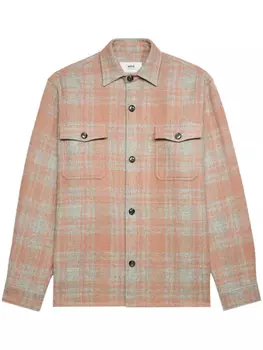 Шерстяная куртка-рубашка в клетку AMI Paris, нейтральный