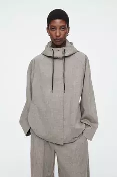 Шерстяная куртка с капюшоном Cos, серый