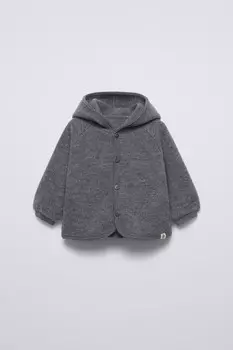 Шерстяная куртка с капюшоном ZARA, темно-серый