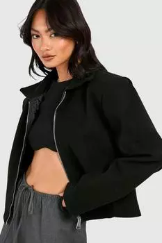Шерстяная куртка с подплечниками boohoo, черный