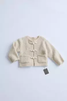 Шерстяная куртка с пуговицами ZARA, цвет mid-ecru