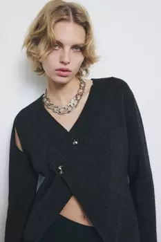 Шерстяная куртка с вырезом ZARA, антрацитово-серый