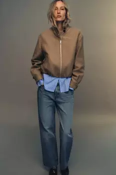 Шерстяная куртка с высоким воротом ZARA, кэмел
