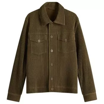 Шерстяная легкая плиссированная куртка дальнобойщика Homme Pliss Issey Miyake, хаки