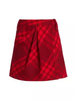 Шерстяная мини-юбка в клетку с запахом Burberry, цвет ripple check