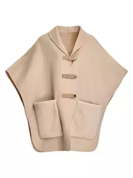 Шерстяная накидка с отделкой из овчины Maximilian, цвет almond