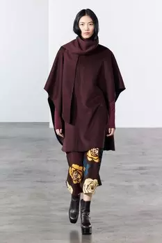 Шерстяная накидка с шарфом ZARA, бордовый