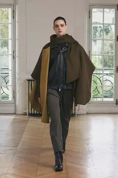 Шерстяная накидка с шарфом ZARA, хаки