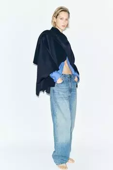 Шерстяная накидка с шарфом ZARA, синий
