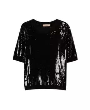 Шерстяная рубашка It с вышивкой пайетками Twinset, черный