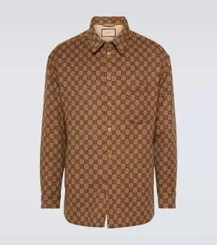 Шерстяная рубашка макси с узором gg Gucci, коричневый