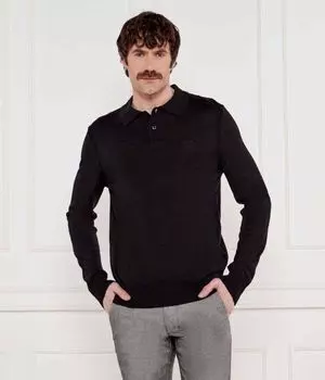 Шерстяная рубашка поло avac Slim fit Boss Orange, черный