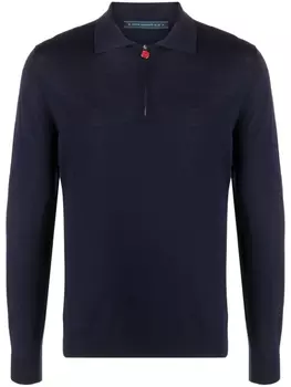 Шерстяная рубашка-поло с полумолнией на молнии Kiton, синий