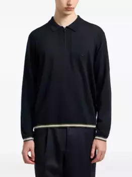 Шерстяная рубашка поло с воротником на молнии EMPORIO ARMANI, черный