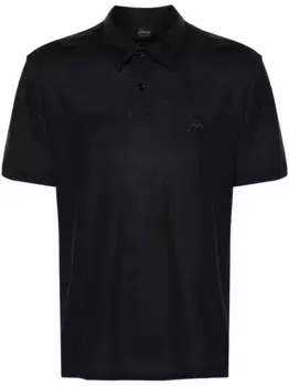 Шерстяная рубашка поло с вышитым логотипом Brioni, синий