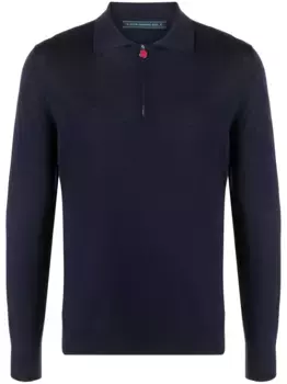 Шерстяная рубашка-поло с застежкой-молнией на половину длины Kiton, синий