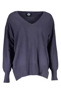 Шерстяная рубашка с длинными рукавами v-образным вырезом и логотипом North Sails, синий