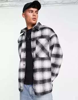 Шерстяная рубашка с карманами в серую клетку Jack & Jones Originals