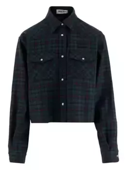 Шерстяная рубашка в клетку тартан MIU MIU, зеленый