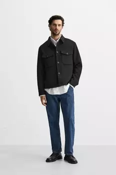 Шерстяная рубашка ZARA, черный