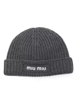 Шерстяная шапка-бини Miu Miu, серый