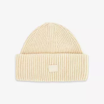 Шерстяная шапка-бини Pansy с нашивкой-логотипом Acne Studios, цвет oatmeal melange