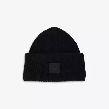 Шерстяная шапка-бини с нашивкой-логотипом Acne Studios, черный