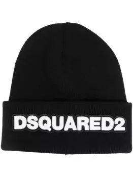 Шерстяная шапка бини с нашивкой-логотипом DSQUARED2, черный