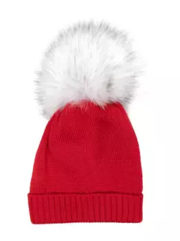Шерстяная шапка бини с помпоном Colorichiari, красный