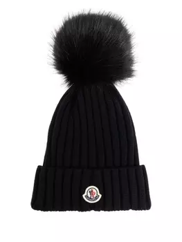 Шерстяная шапка бини с помпоном Moncler, черный
