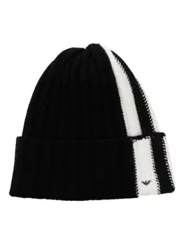 Шерстяная шапка бини в полоску Emporio Armani, черный