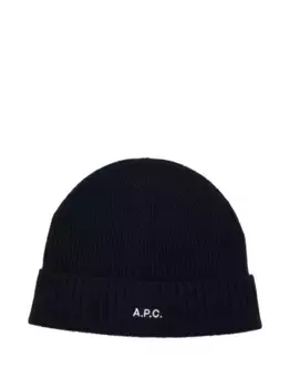 Шерстяная шапка бини в рубчик A.P.C., синий