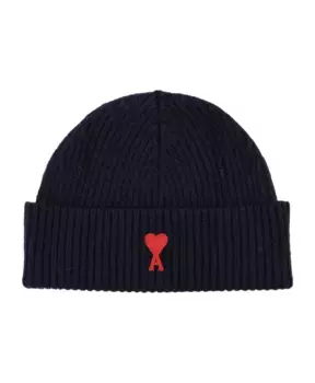 Шерстяная шапка бини в рубчик Ami Paris, синий