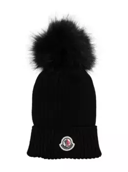Шерстяная шапка бини в рубчик Moncler Enfant, черный