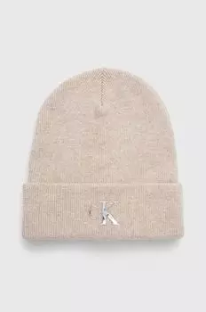 Шерстяная шапка Calvin Klein Jeans, бежевый